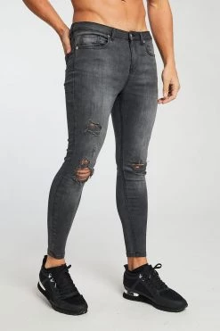 SS20 Super Spray On Ripped And Repaired Jeans - Grey