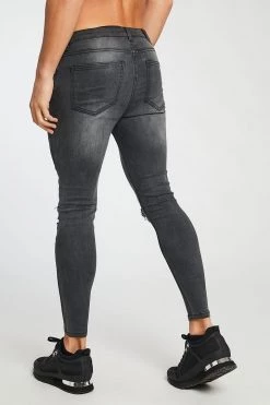 SS20 Super Spray On Ripped And Repaired Jeans - Grey