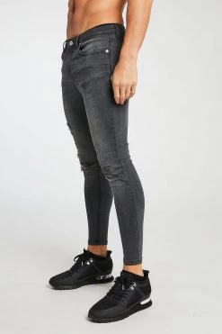 SS20 Super Spray On Ripped And Repaired Jeans - Grey