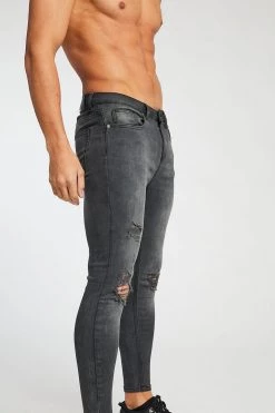 SS20 Super Spray On Ripped And Repaired Jeans - Grey